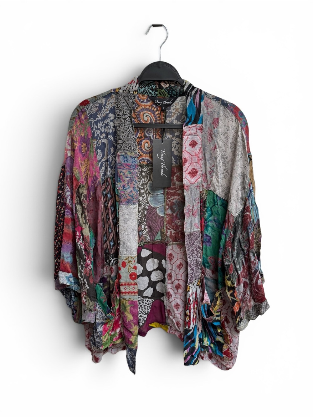 Young Threads Patchwork Open Kimono With Pockets